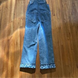 blue denim girls overalls with #vintage #90s #leopard print cuffs